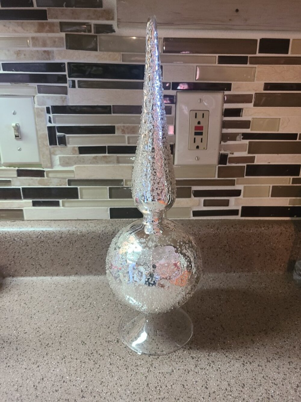 VTG Silver Glass Textured Christmas Tree Topper Free Standing Mantle Piece 16"